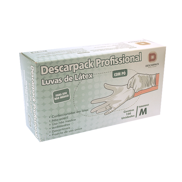 Luvas de Latex c/ pó - Descarpack Profissional - M - 100uni