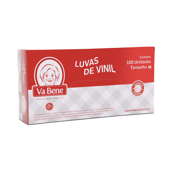 Luva Vinil sem Pó - M - 100 Uni - Vabene